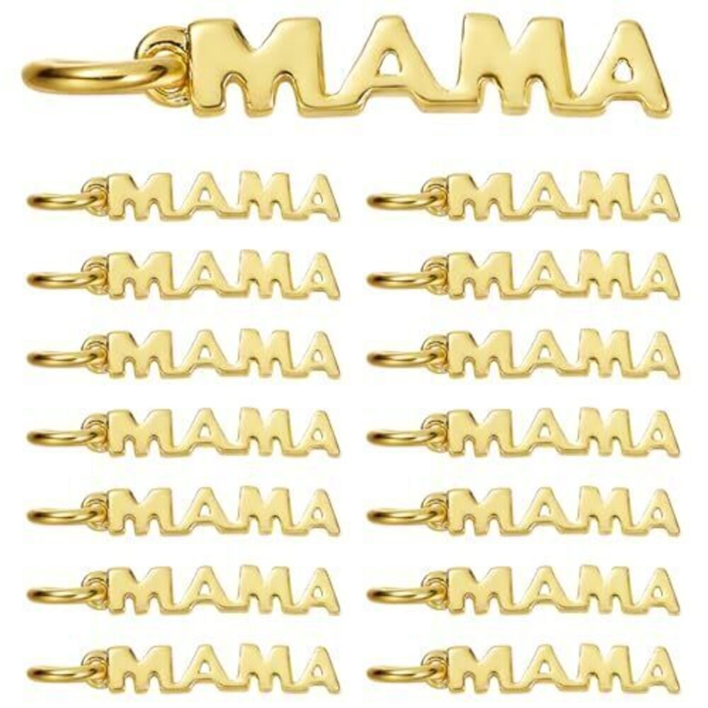 6271 20Pcs Word Mama Charms for Jewelry Making Brass Cubic Zirconia